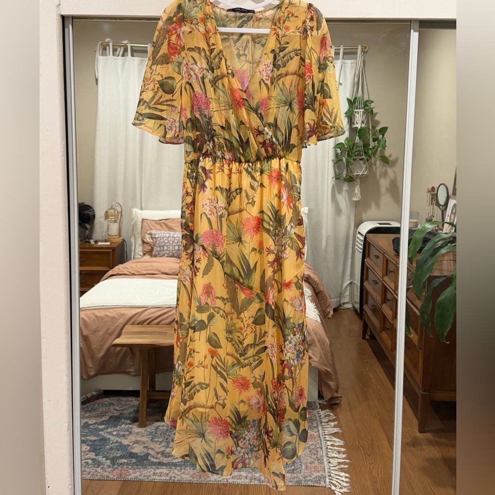 Zara Yellow Floral Midi Dress
